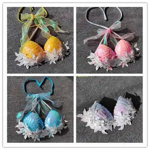 Aquarium Queen Fish - Mermaid Sequins Shell Bikini Top Bra